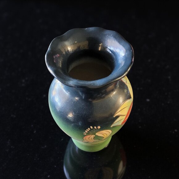 Vintage Hand - Painted Orchid Floral Clay Art Nouveau Vase - Picture 6 of 9